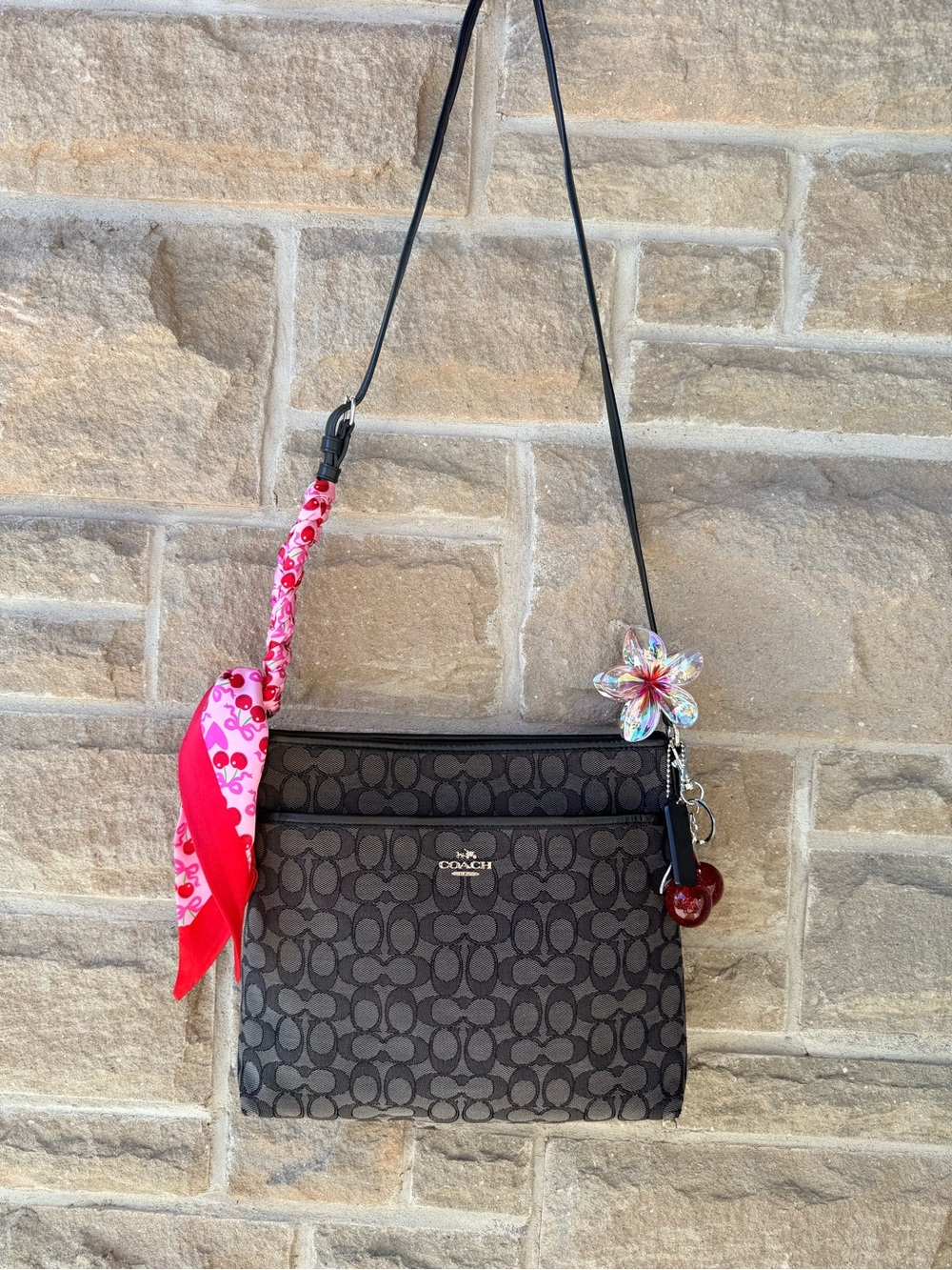 Coach F58285 Black Grey Signature Outline Jacquard Crossbody Bag Y2K
